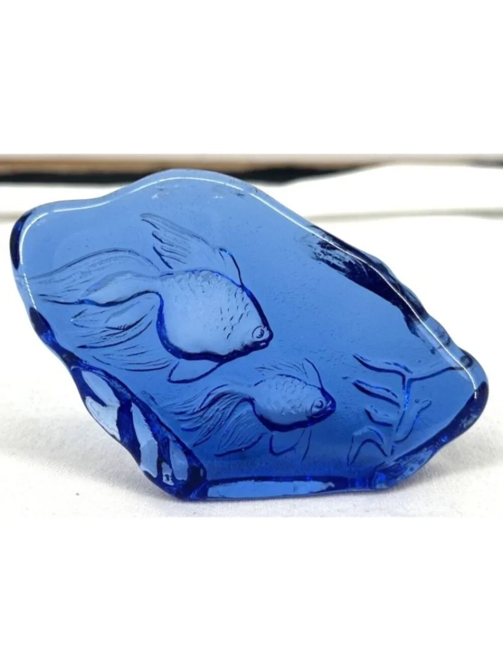 Fish Glass Paperweight Sculpture Underwater Cobalt Blue 4.75